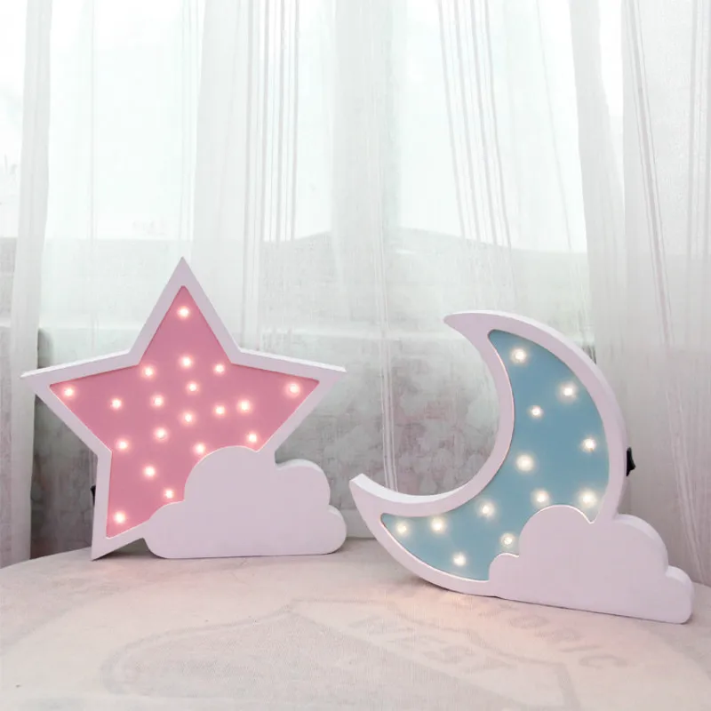 

Wooden Moon Led Night Light Lovely Star Wall Lamp Bedside 3D Light Nightlight Room Home Decorative Indoor Lighting IY304123-17