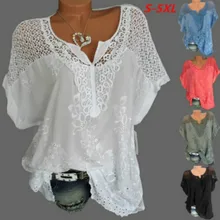 Белая кружевная футболка с коротким рукавом, Koszulki Damskie, топы Mujer Verano размера плюс Xxxxl Xxxxxl 5xl, женская одежда