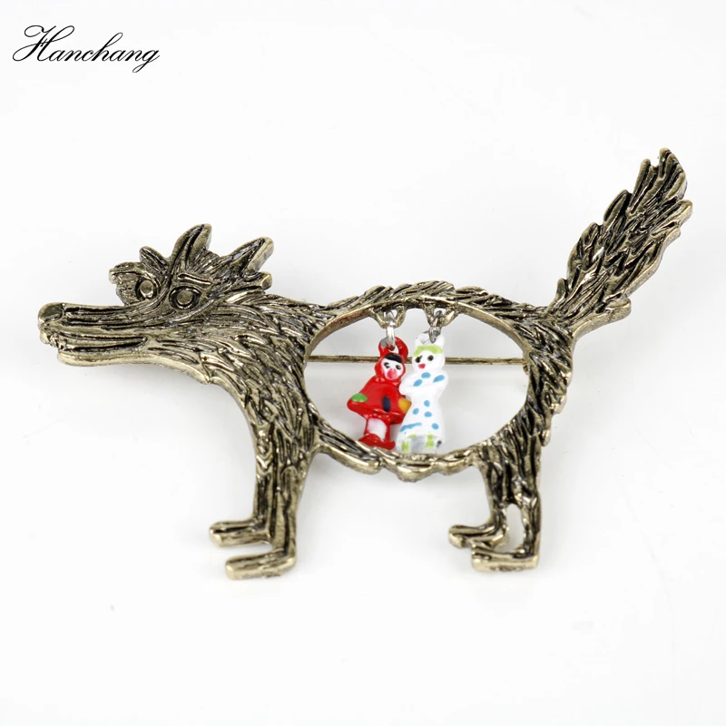 

Fashion In Style Vintage Jewelry Brooch Wolf Little Red Riding Hood Unique Epaulette Brooch Pins Children Christmas Party Gift
