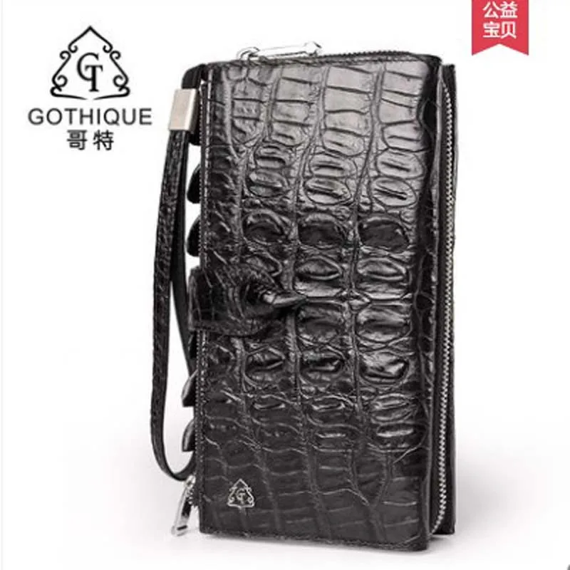 

gete 2019 new Import crocodile hand bag for men horizontal crocodile bag for men double zipper wrist large capacity clutch bag