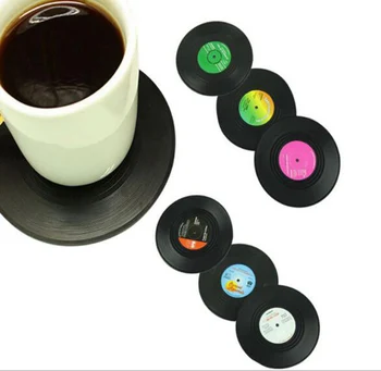 

4Colors Environmental Plastic Vinyl Record Table Placemats Simple and Creative Mug Coaster Heat-resistant Cup Coasters