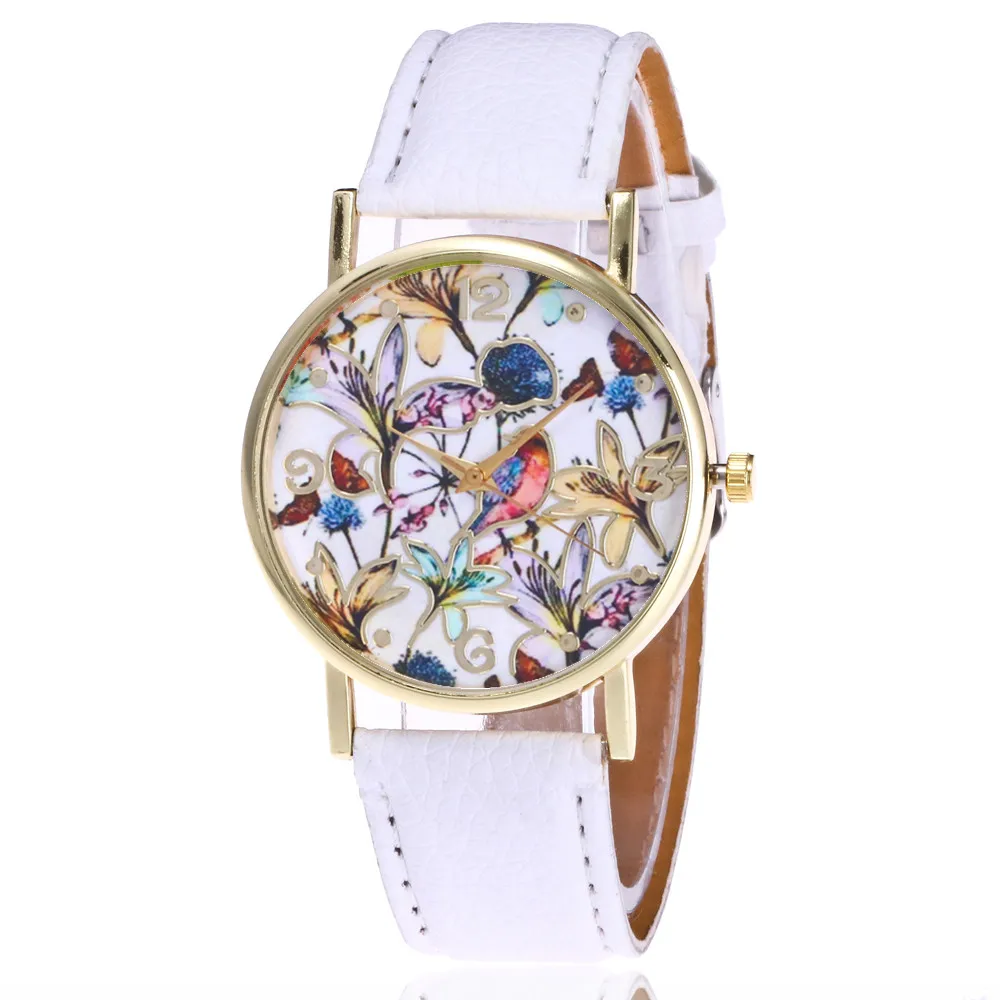 

Luxury Whatch Women Stylish Flowers Pattern Leather Band Casual Analog Quartz Vogue Ladies Business Wrist Watches Quicksand A70