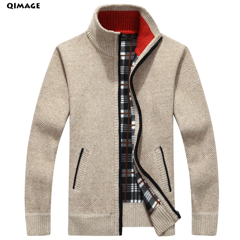 QIMAGE 2017 Men's Sweaters Autumn Winter Warm Cashmere Wool Zipper Pullover Sweaters Man Casual Knitwear Plus Size M-XXXL QIMAGE 2017 Men's Sweaters Autumn Winter Warm Cashmere Wool Zipper Pullover Sweaters Man Casual Knitwear Plus Size M-XXXL