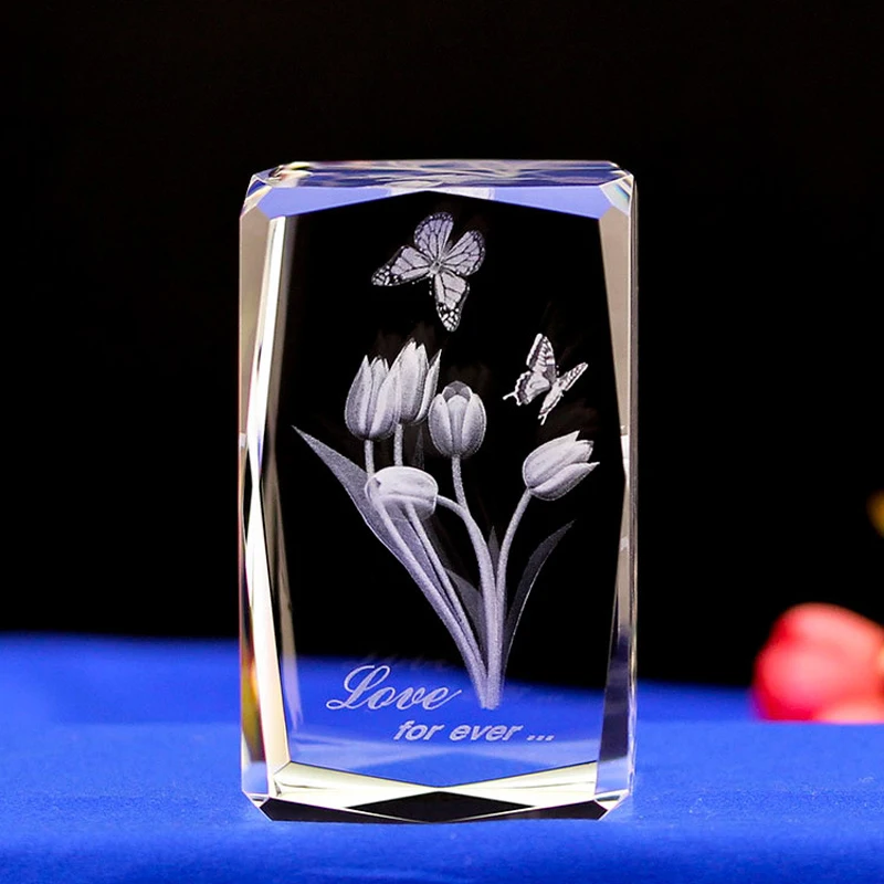 Tulips LASER ENGRAVED CRYSTAL night Light crystal Led Light with 4