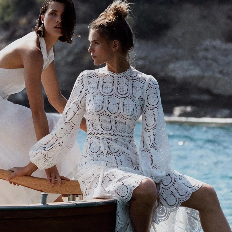 

BOHO INSPIRED eyelet dress for women pineapple print overlay Embroidery Long Dress Spring Summer 2019 party dresses chic vestido