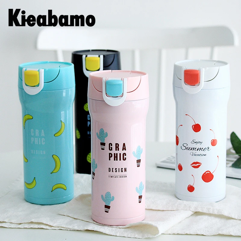 

Kieabamo Free shipping 4 Colors Fruits Thermos Cup Coffee Cup Bottle 304 Stainless Steel Thermocup Vacuum Thermal Mug