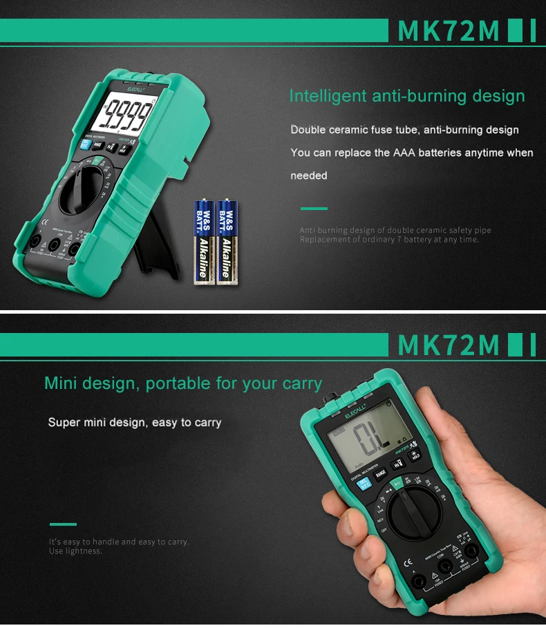 ELECALL MK72M мини мультиметр тест цифровой true RMS многофункциональный сопротивление конденсатор тестер multimetro с кабелем зонды