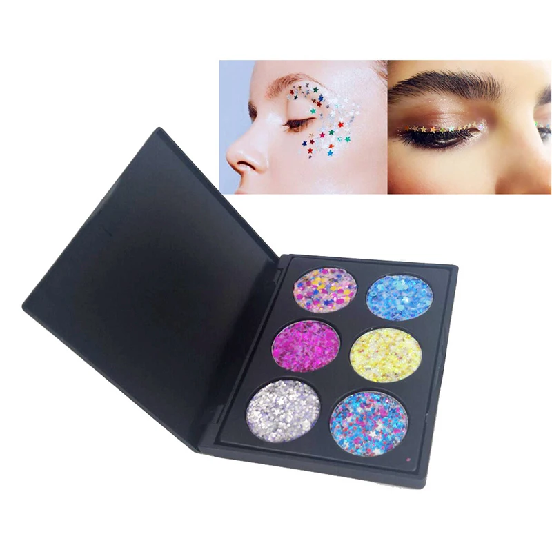 

Popfeel 6 Color Makeup Shimmer Sequins Glitter Eye Shadow Pallete Children Stage Festival Party Glitter Makeup Eyeshadow Palette