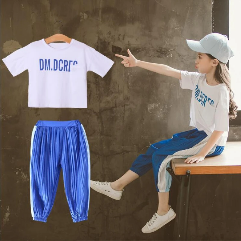 

2019 new summer children's clothes girls short-sleeved shirt + cropped trousers