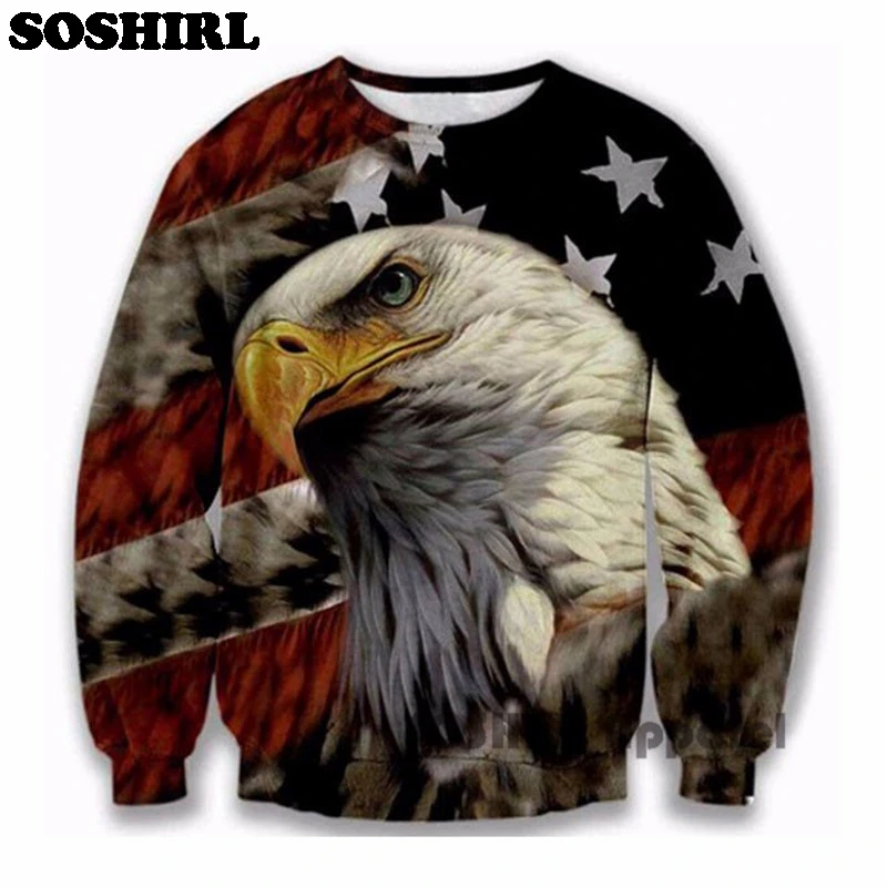 SOSHIRL American Flag Hoodies Men Fashion 3D Crewneck