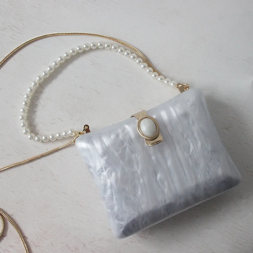 Новые акриловые брендовые Модные женские вечерние сумки мраморные белые компактные сумочки роскошные свадебные сумки вечерние винтажные жемчужные клатчи
