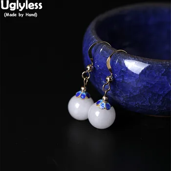

Uglyless 14K Filled Gold 9K Gold Fine Jewelry for Women Enamel Blue Floral Earrings Natural Jade Earrings Ethnic Brincos Bijoux