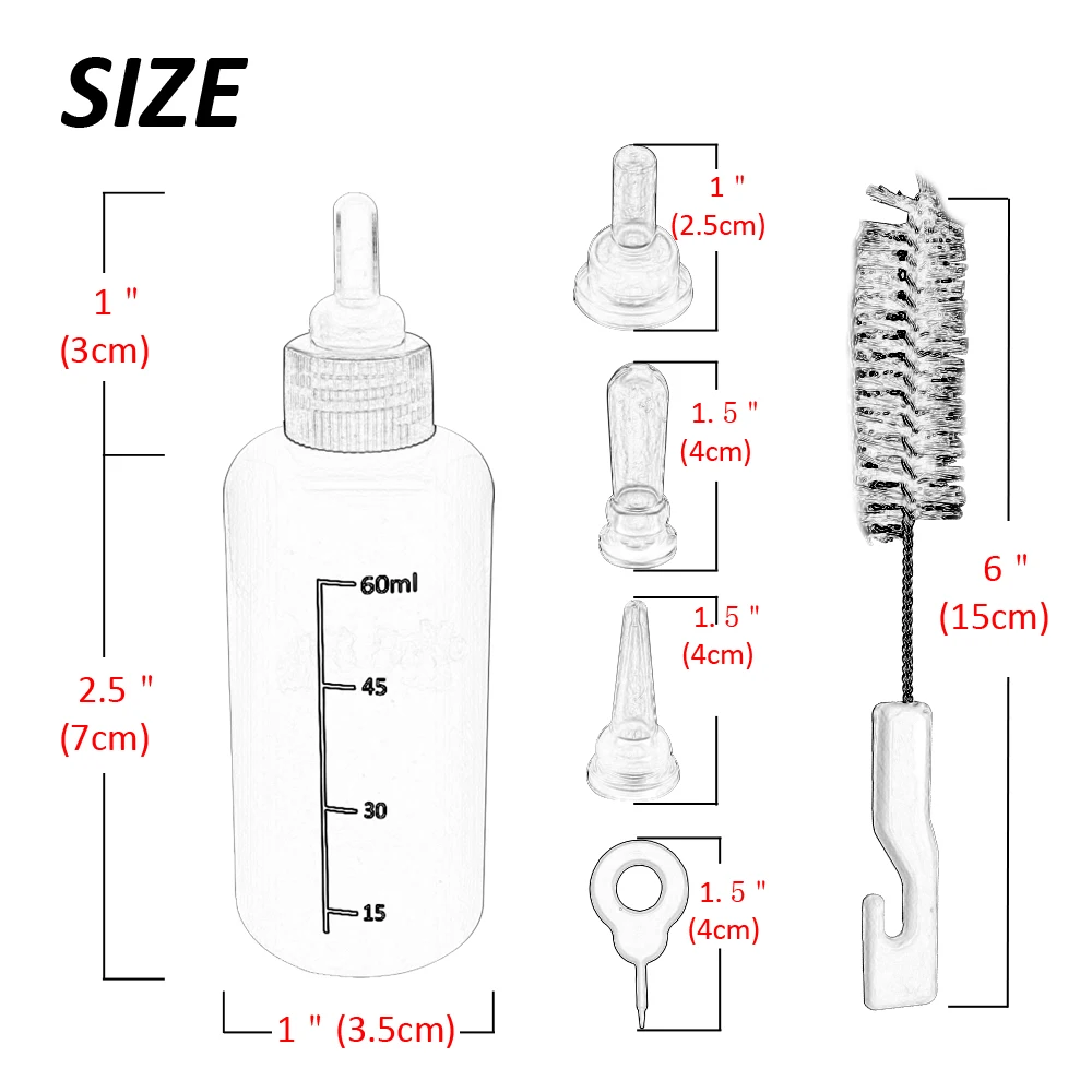 60 мл силиконовые щенок котенок бутылочка для кормления; Комбинезоны для маленьких собак и кошек для кормления воды поилка молоком бутылки с чистящая щетка замена ниппель