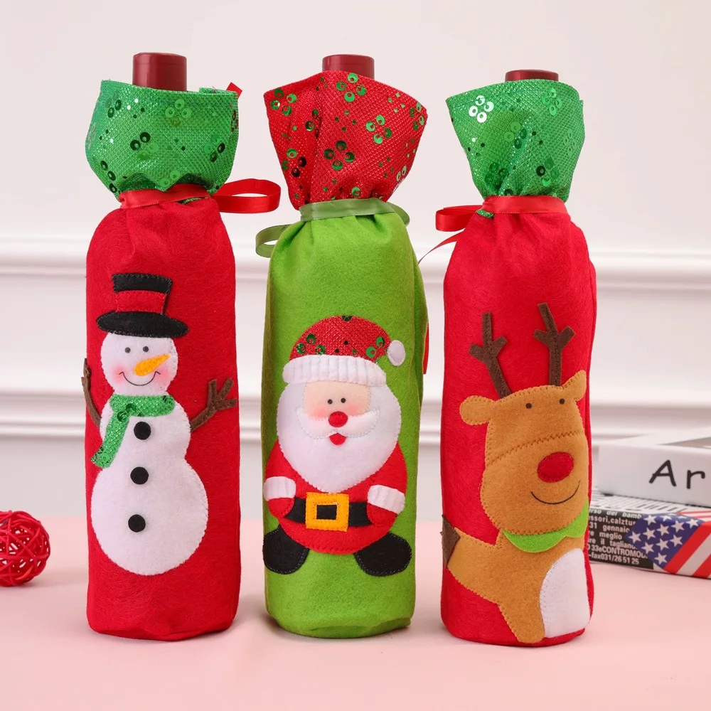 

Christmas Decorations Santa Claus Wine Bottle Bags Snowman Gifts Champagne Sequins Holders Xmas Home Dinner Party Table Decors