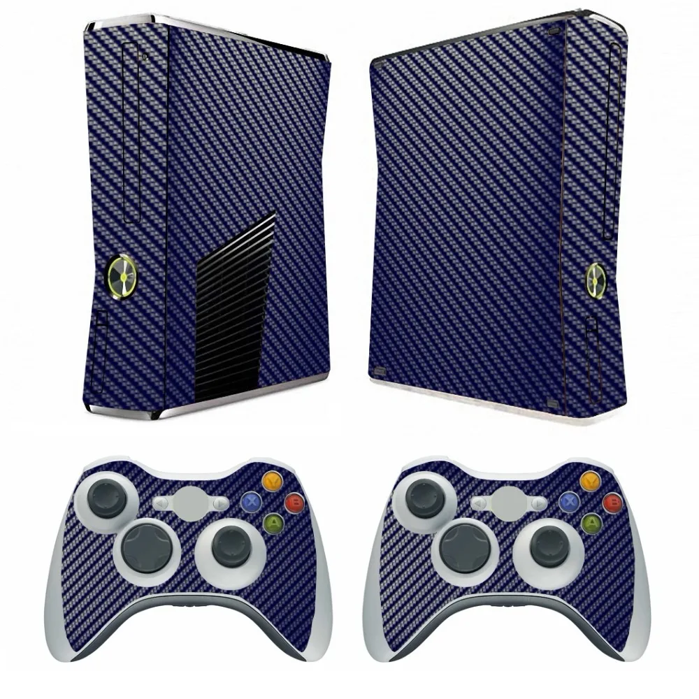 Синяя виниловая защитная пленка из углеродного волокна для Microsoft Xbox 360 Slim и 2