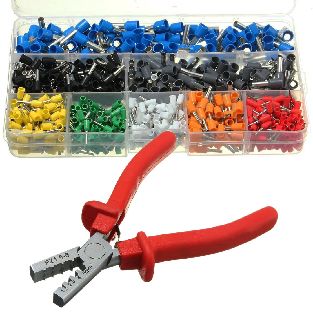 800pcs Cable Wire Terminal Connector with Hand Ferrule Crimper Plier Crimp Tool Kit Set AWG 10-23