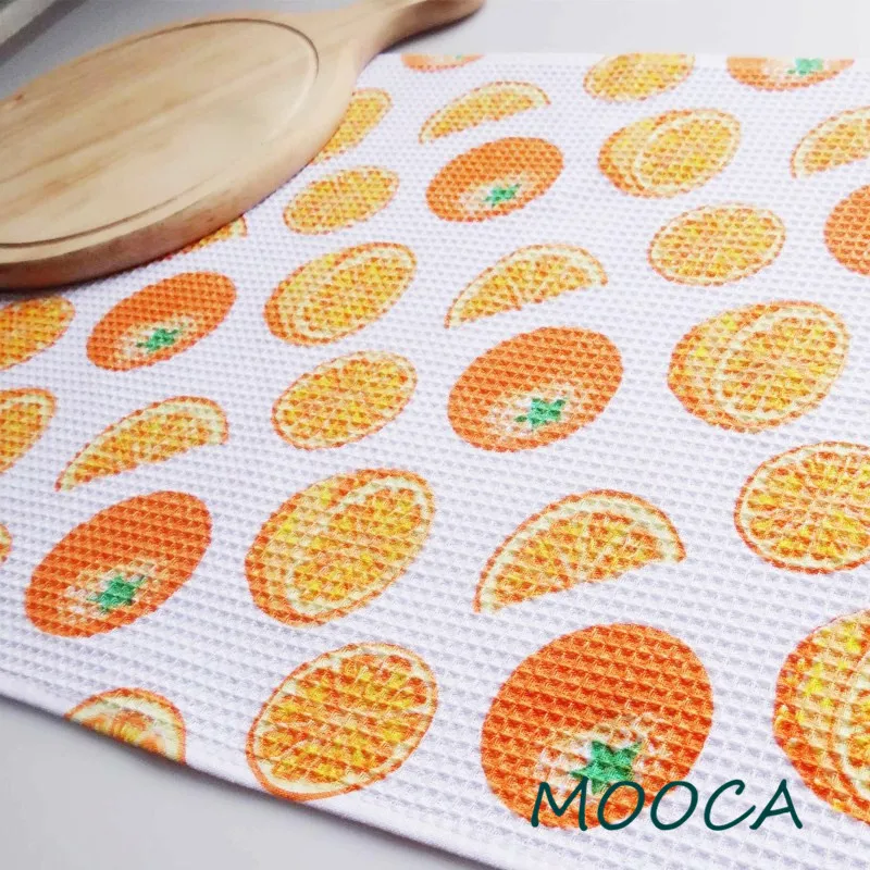 

MOOCA 3 Pieces/Set Orange Printed Waffle Tea Towels Kitchen Napkins 100% Cotton Cloth 40x60cm
