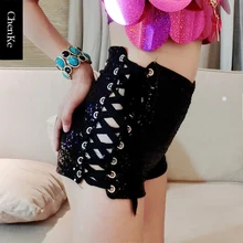 ChenKe Новая мода Высокая талия женские летние шорты сексуальные модные женские шорты с блестками черные шорты для похудения крутые черные