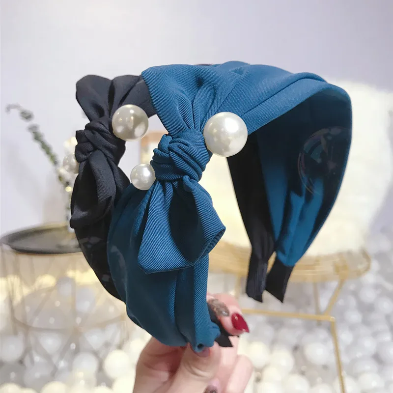 Жемчужные повязки на голову с бантом для женщин Корея красочные аксессуары для волос повязки для волос с цветком Корона модные головные