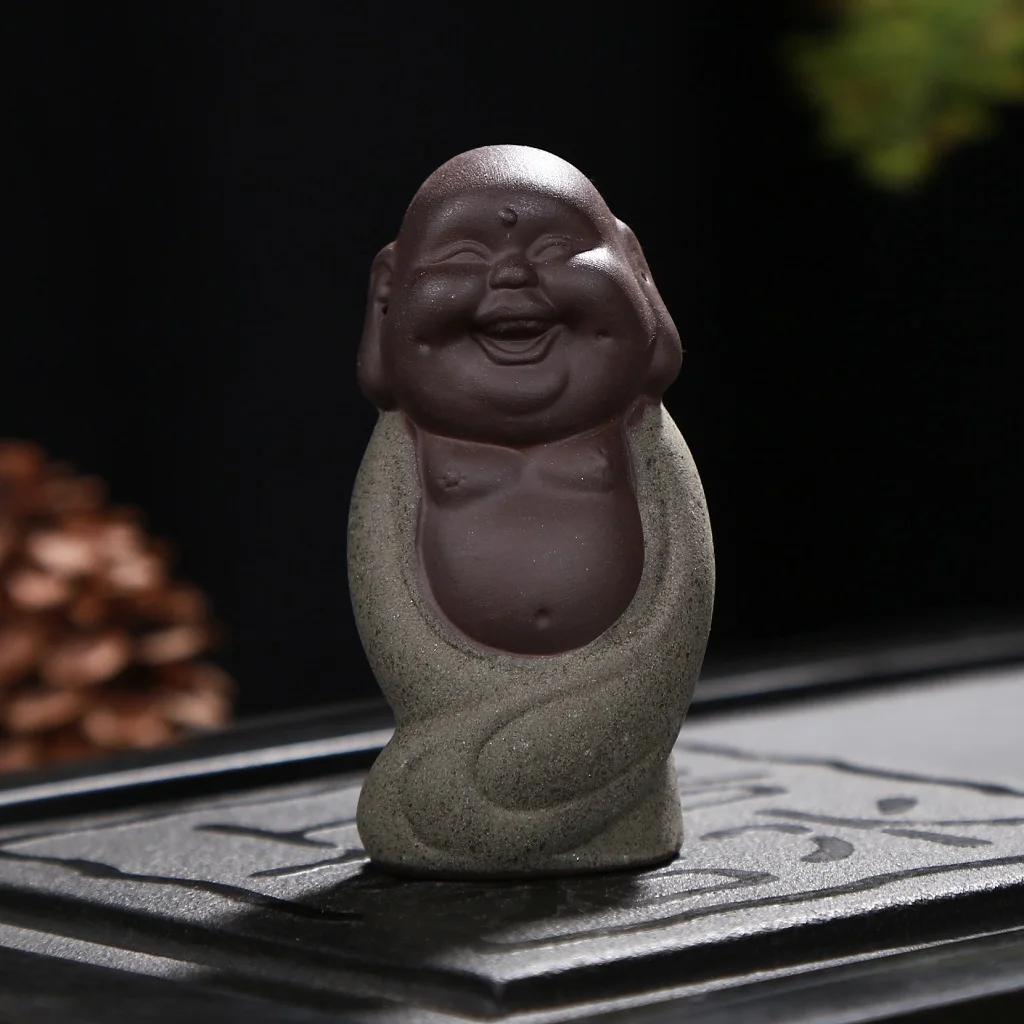 Purple Sand Little Monk Figurine Chinese Tea Pet Little Buddha Statue Tea Tray Decoration Home Tabletop Ornament