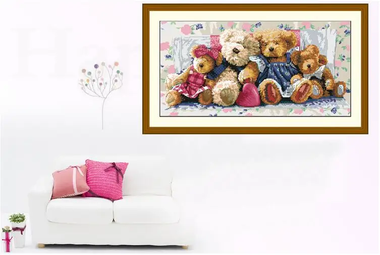 

Needlework,DIY Cross stitch,Sets For Embroidery kits,Cartoon,Precise Printed Family Bears Patterns Counted Cross-Stitching