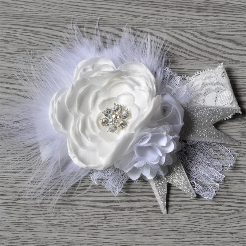 

2pcs/pack Christmas Vintage Poppy Flower Lace Headband Feather Baby Girls Hair Accessory Kidocheese