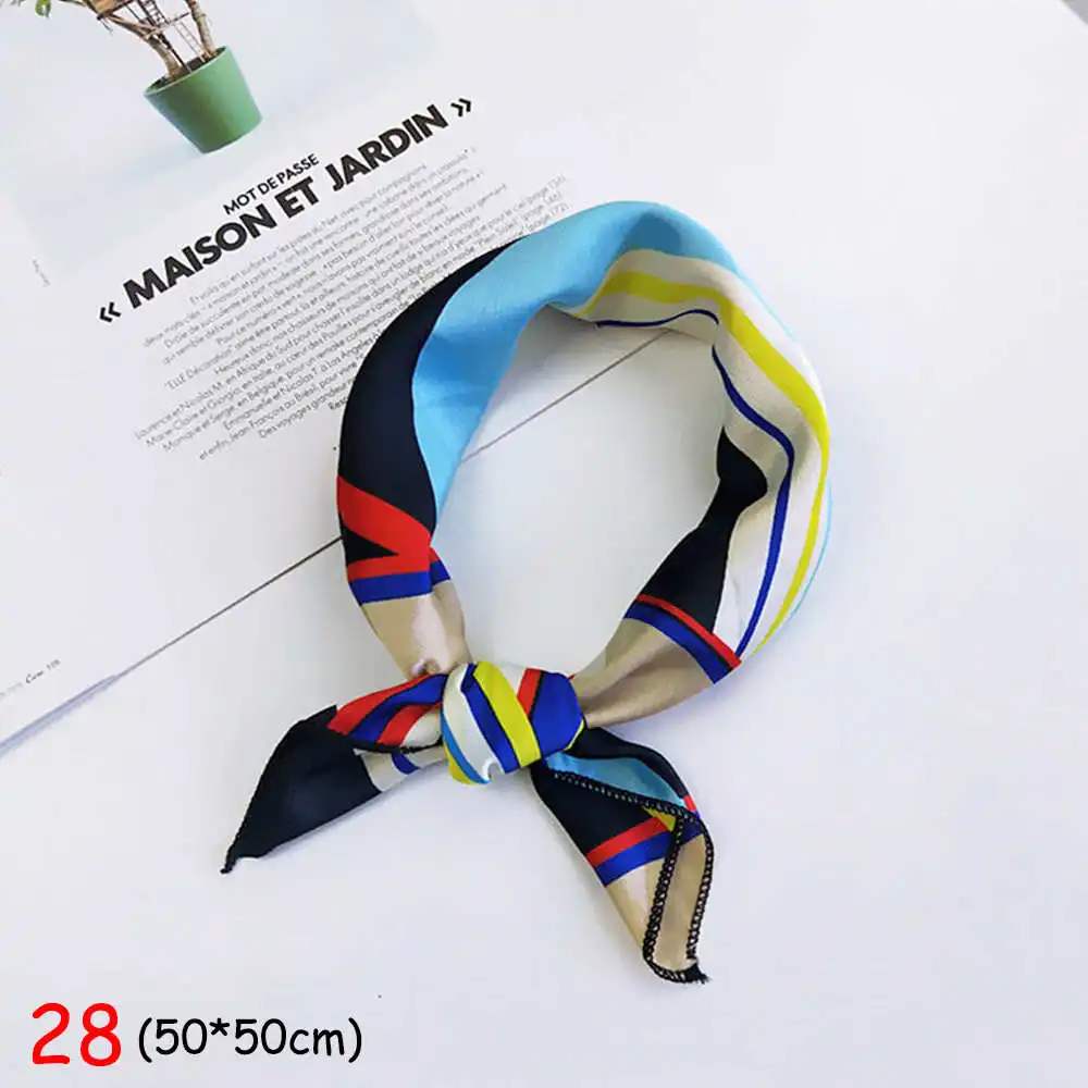 Элегантный женский дизайнерский Шелковый Атласный квадратный шарф Koren, ретро шейный платок, повязка на голову, сумки, повязки на голову, браслеты, подарки - Цвет: 28