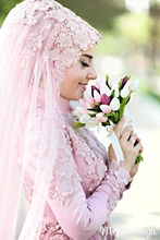 OumeiyaW0246 full long sleeve high neck with hijab lace applique beaded vestidos de novia long sleeve muslim wedding dress