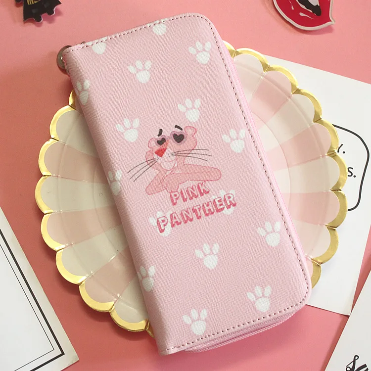 PINK PANTHER New Leather Long Women Wallet Female Zipper Organizer Wallets Girls Card Holder With Wristband JMH8562