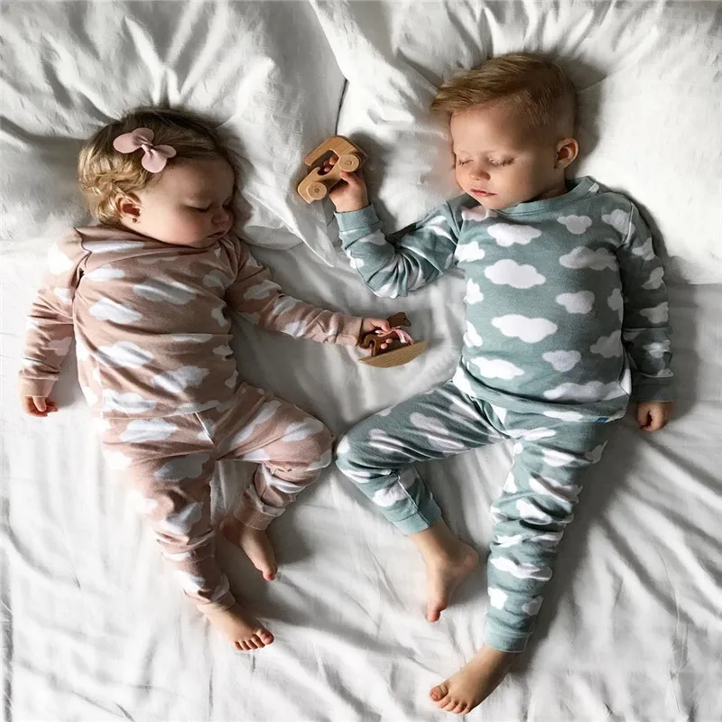 

Children Clouds Pattern Casual Cotton Set Girls Boys Tee Shirts&Pants Striped Pullover Baby Clothes Suits 2Pcs Long SleeveP30