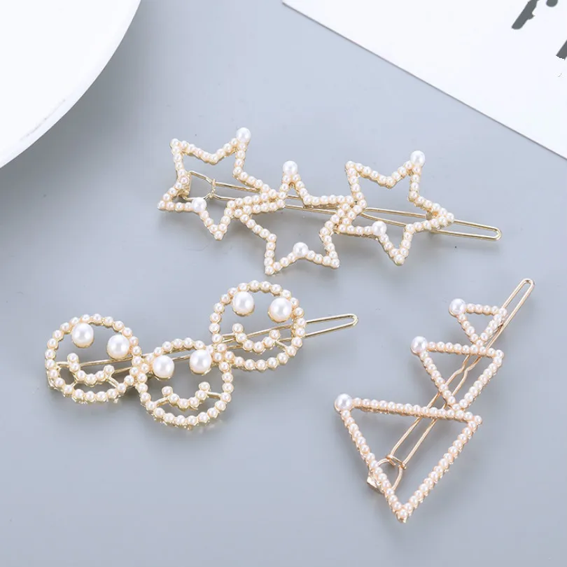 

Korean Fashion Jewelry Wedding Hairpin Hollowed Out Imitation Pearl Hairpin Spring Clip Side Clip Net Red Girl Simple Word Clip