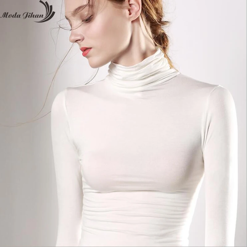 Moda Jihan Women's Shirts Long Sleeve Folded Slim Tops Turtle Neck Plus Size Elegant Ladies Bottoming Shirts Slimming