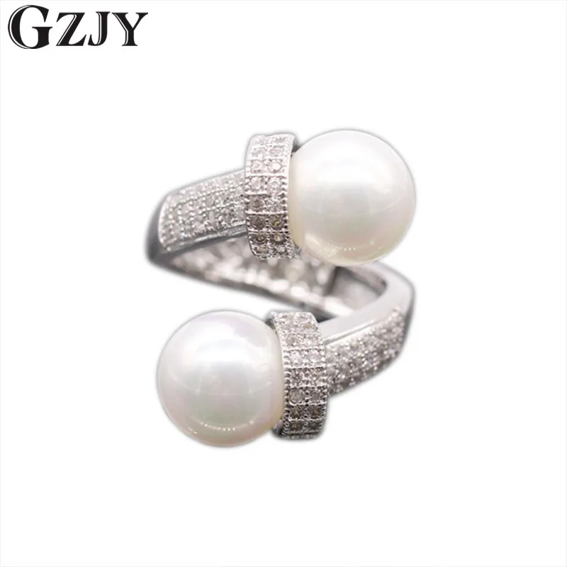 GZJY Půvabné mikrozásuvky Cubic Zirconia Pearl otevírací prsten bílé zlato barva ženy prsteny pro ženy svatební šperky G07-2