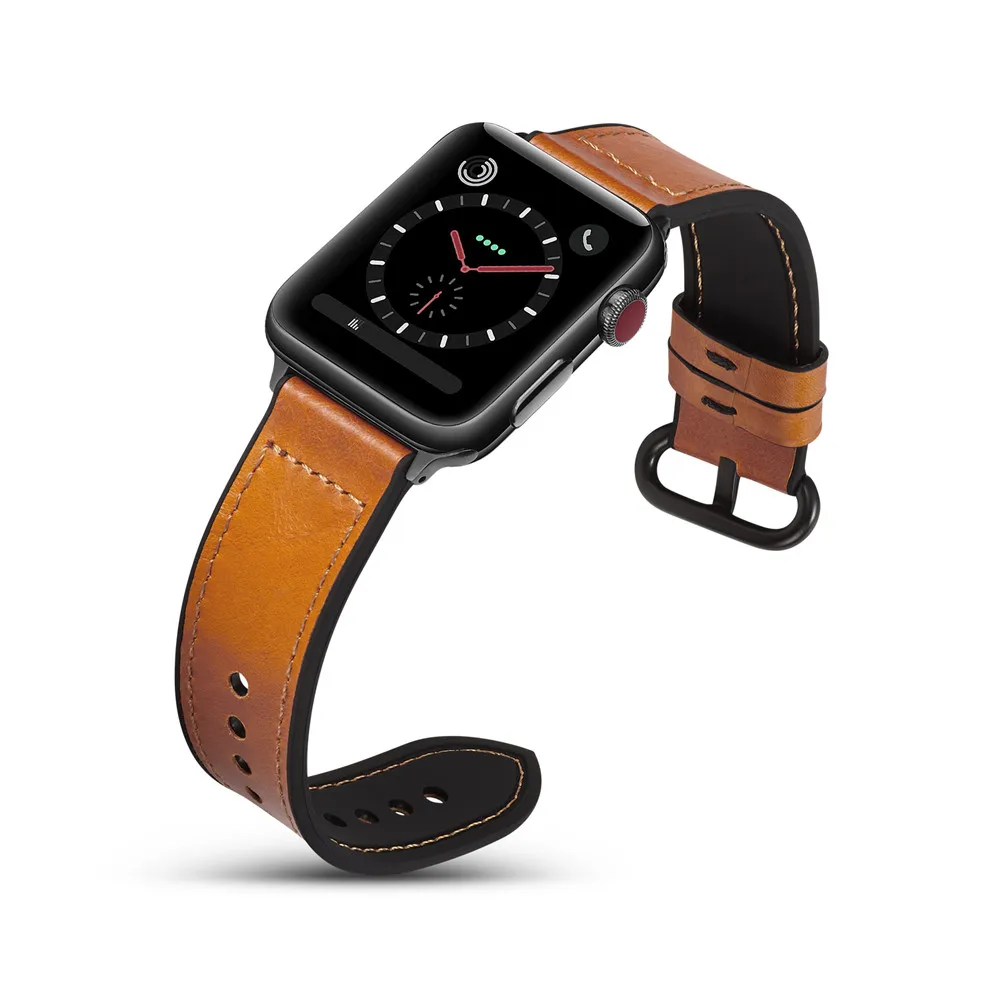 

New Smart Watch Straps for Apple Watch Series 4 Replacement Genuine Leather+Silica Band Strap Good Quality with Protection Case