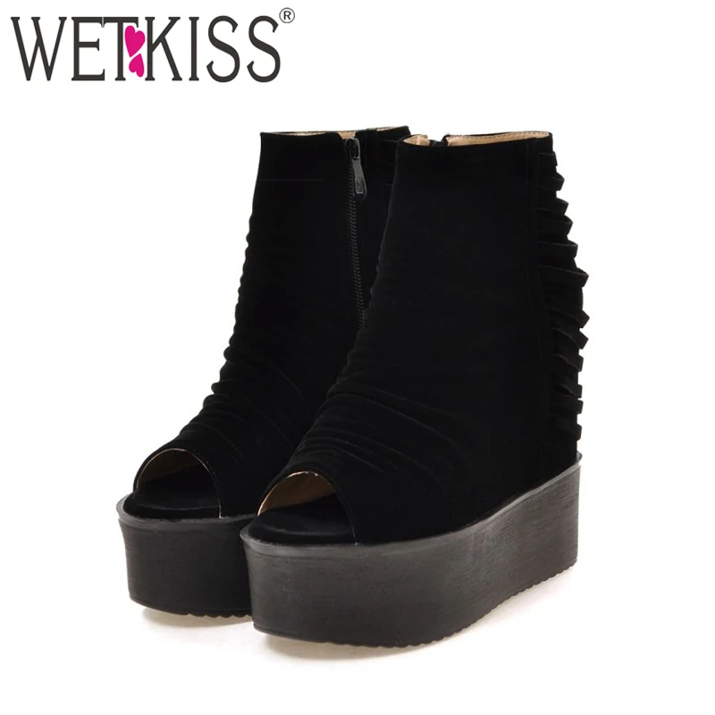 

WETKISS New Arrival Fashion Spring Summer Women Boots Sexy Peep Toe Hidden Wedges Shoes Woman Cozy Platform All Match Boots