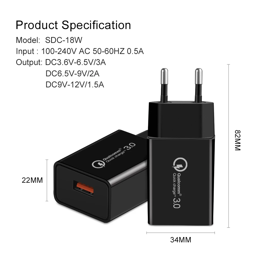 18 W شاحن يو اس بي الاتحاد الأوروبي جدار سريعة تهمة 3.0 شاحن سريع QC3.0 QC2.0 محول ل فون X 7 سامسونج Xiaomi المحمول شواحن الهاتف