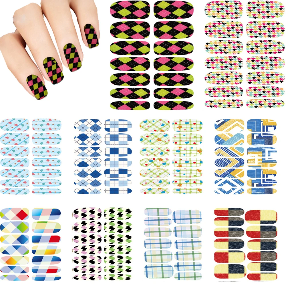Hot 10pcs Set Water Transfer Foils Nail Art Fashion Rhombus Plaid Design Stickers Full Cover Manicure Decor Wraps Decals | Красота и