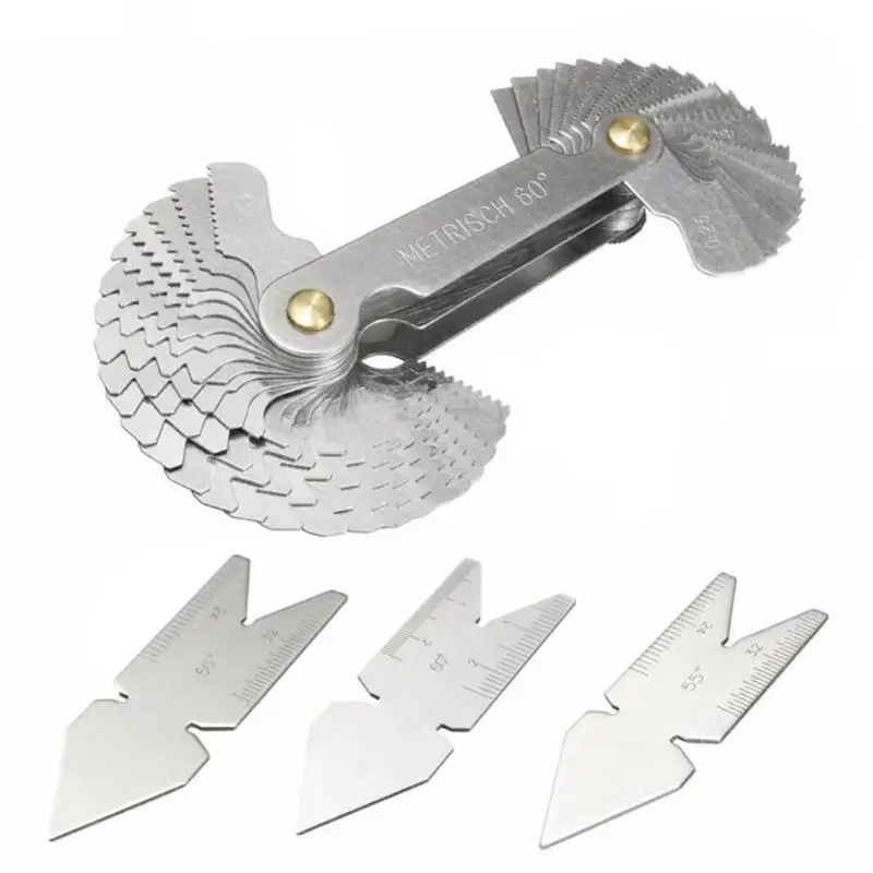 

4pcs/set Center Gauge 55+60 Angle Degrees Template Inch Metric Screw Thread Pitch Measurement Cutting Measuring Gauge Tool Set