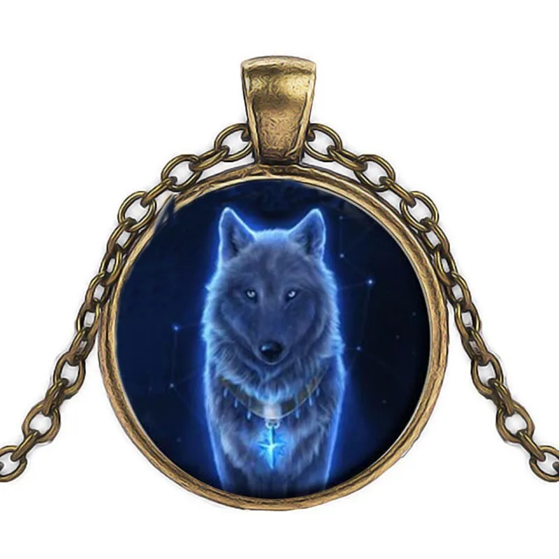 Free shipping wholesale 3 color new wolf crystal glass necklace pendant glass jewelry photo round necklace Free shipping wholesale 3 color new wolf crystal glass necklace pendant glass jewelry photo round necklace