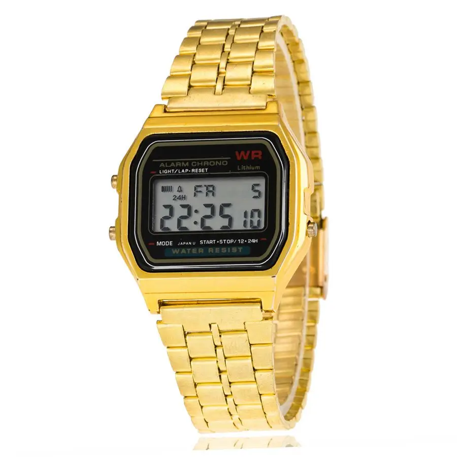 Классический Relogio Masculino из нержавеющей стали светодиодный для мужчин часы цифровой будильник Relogio Feminino секундомер женское платье часы - Цвет: Black Gold