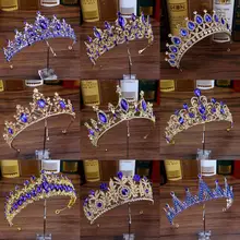 Strass casamento bandana nupcial jóias de cabelo azul real cristal feminino diadema grande quinceanera tiaras e coroas para noivas