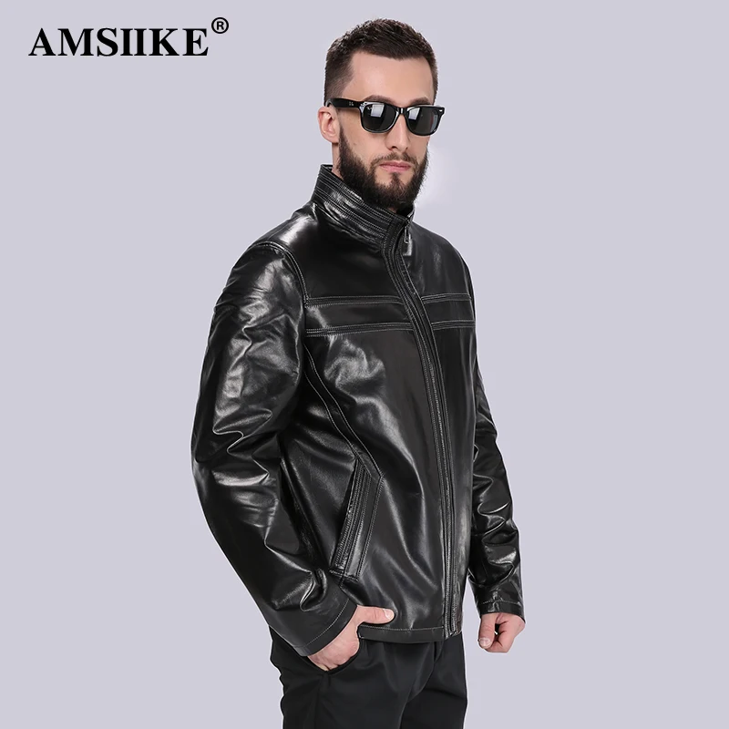 AMSIIKE 2017 Солидная мужская куртка из натуральной кожи A775|chaquetas|chaqueta menchaqueta leather |