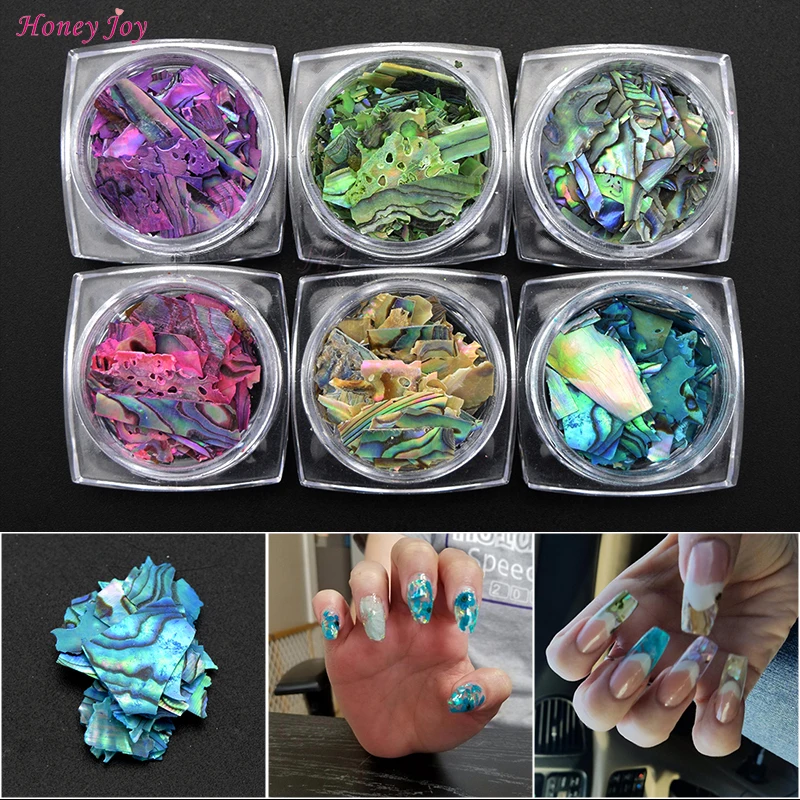 6 Colors/lot Natural Texture Abalone Shellfish Sea Shell 3d Charm Nail