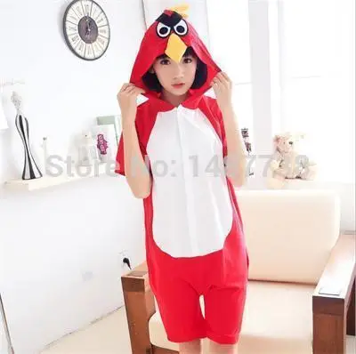 

Red Bird Pajamas Summer Onesies For Adult Unisex Cartoon Sleepwear Animal Onesies Cotton Short Sleeves Cosplay Costume