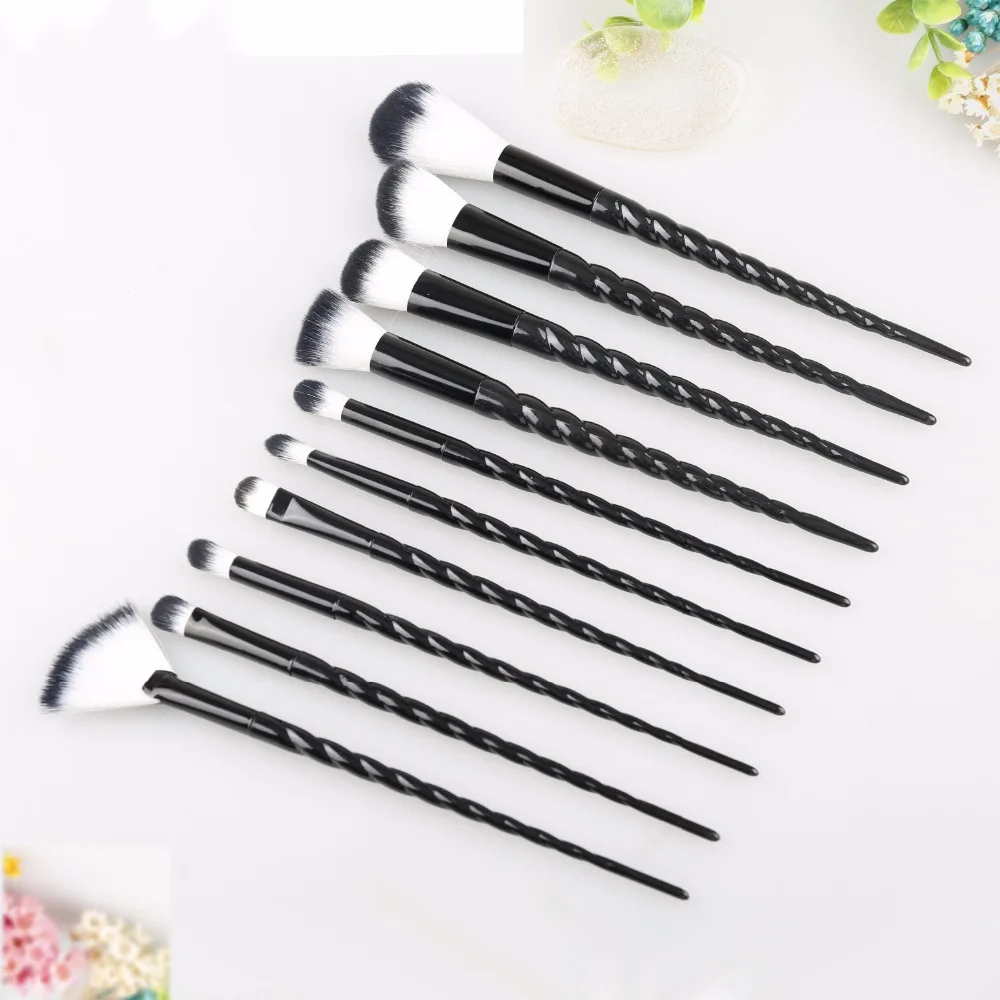 

Very soft 10Pcs Unicorn Make Up Brush Set Rainbow Hair Foundation Blusher Powder Brush Tools Eyeliner Eyebrow Makeup Brush
