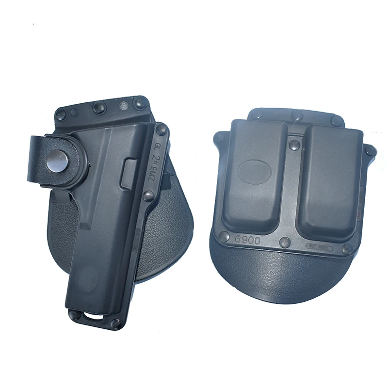

Tactical Gun Holster Fits Glock 17/22/23 W/Leather Strap Retention with Double Magazine 6900