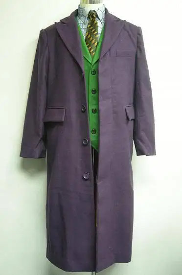 

Batman: The Dark Knight Joker Cosplay Costume Set Wool Trench Coat + Hexagon Shirt + Green Vest + Tie