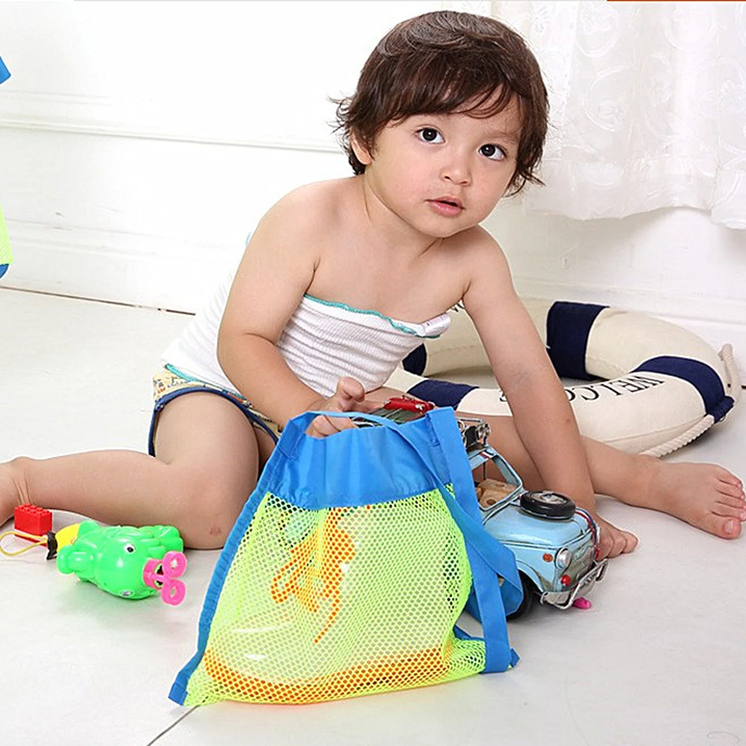 buy  2Pcs Beach Bath Creative Toys Portable Reusable Foldable Mesh Tote Bags Toy Kids Towels Shell Pool 