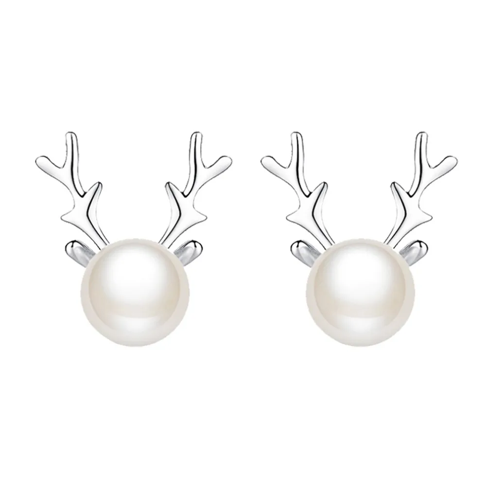 QIAMNI-925-Sterling-Silver-Beautiful-Cute-Shiny-Simulated-Pearls-Dear-Animal-Stud-Earrings-for-Women-Girls