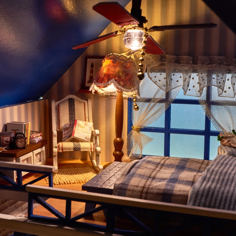 TuKIIE DIY Doll House Miniature Dollhouse With Furnitures 3D Wooden Handmade Toys Gift For Children Aegean Sea A029 #E